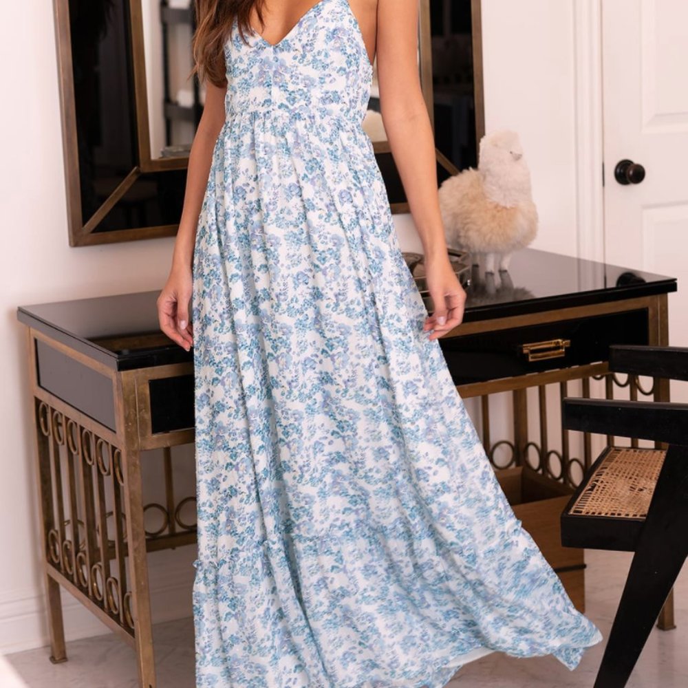 NWT Blue Floral Tie back Maxi dress